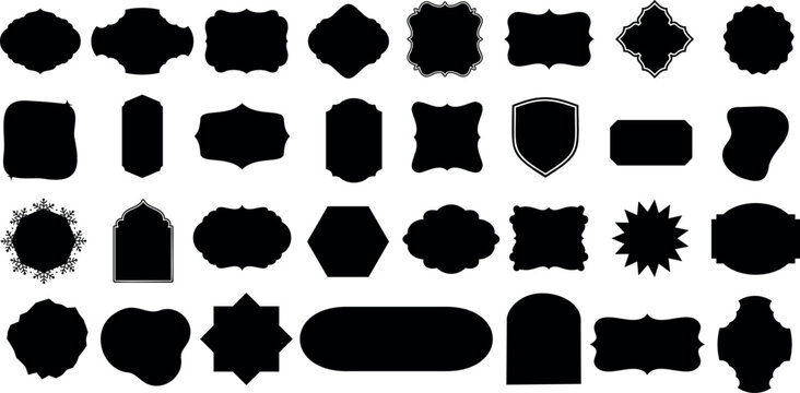 frame Vector set,  black silhouette of  frames in various shapes. Ideal for elegant, vintage-style design, invitations, labels. High-quality illustration