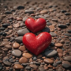 Obraz premium red Heart on brown stones. AI Generated.
