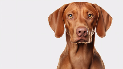 Hungarian vizsla dog looking at the camera on white background