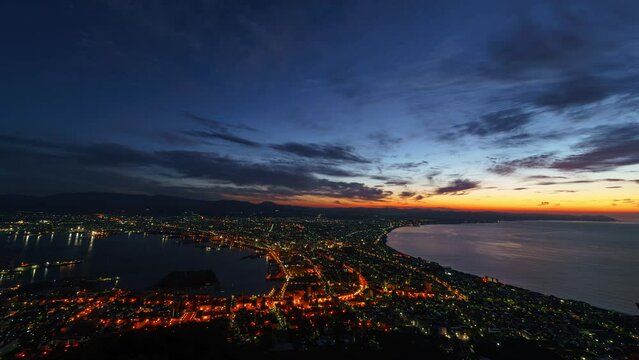 Timelapse night to day transition of Hakodate city in Hokkaido, Japan