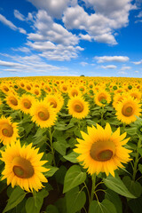 Endless Field of EF Yellow Sunflowers Under Cerulean Sky: A Panoramic Communion with Nature