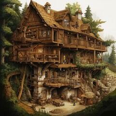 World's first discovered house construction picture - obrazy, fototapety, plakaty