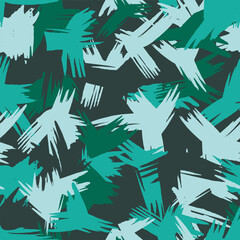 Fashion urban camouflage, modern design. Hand drawn camo with brush strokes. Grunge wing pattern. Green and black background. Textile printing. Vector seamless abstract texture - obrazy, fototapety, plakaty
