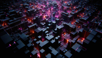 Futuristic Digital Cityscape with Glowing Lights