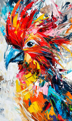 Obraz na płótnie Canvas Colorful rooster painted with oil on canvas. Abstract background.