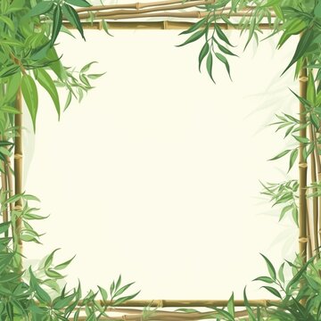 Amazing bamboo border frame design green leaves picture AI Generated art