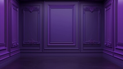 Elegant Purple Interior with Classic Architectural Details and Mockup Frame Space