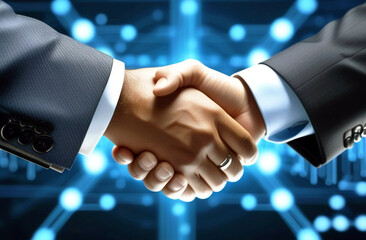 a business handshake against the background of the stock market.5
