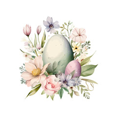 Composition of painted eggs with flowers watercolor. Vector illustration design.