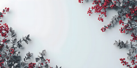 Red and Gray Floral Border on White Background