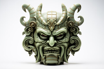 Japanese style jade samurai mask. Generative ai image.