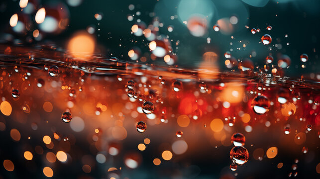 Bubbles underwater with bokeh effect. Background in red. AI generative