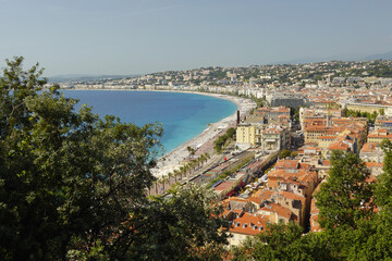 Fototapeta na wymiar Panorama of Nice opening from the Castle hill, France