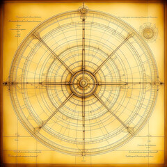 Fototapeta premium An illustration in the style of an old blueprint. Astrolabe is depicted in the style of a pencil drawing.