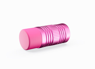 3d Shiny Pink Metallic Ferrule With Soft Pink Eraser Isolated On White Background 3d Illustration