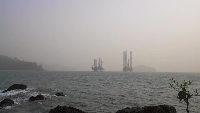 Oil production platform on the shore of Limbe, Cameroon, Africa