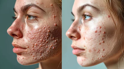 Foto op Plexiglas Girl skin problem, before and after, dermatology concept © Daniel