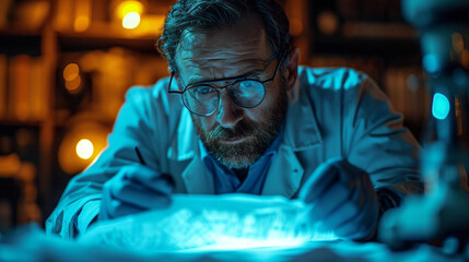 Fototapeta premium The detective investigates the crime scene, details related to the crime
