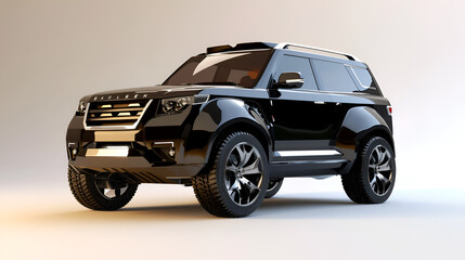 3D render image representing a high class black BRV Car in white, generative ai