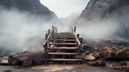 Foto auf Acrylglas landscape in the mountains, old staircase way to the top of the mountain © kichigin19