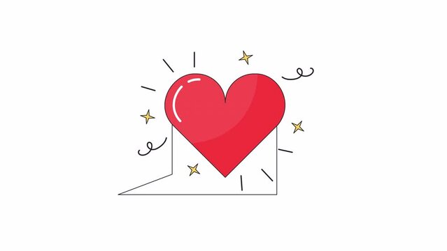 Sending love online line 2D object animation. Romantic confession text message flat color cartoon 4K video, alpha channel. Will you be my valentine social media animated item on white background