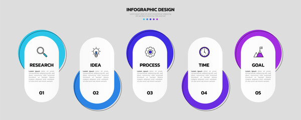 Modern business infographic template with 5 options or steps icons.