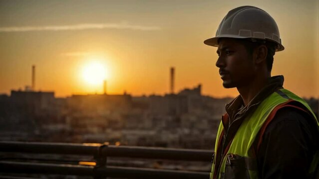 construction worker at sunset