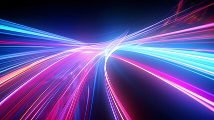 Glowing road speed lines, neon speed abstract background