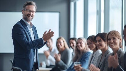 CEO Recognizing Employee Contributions in a Modern Office , CEO, recognizing, employee contributions, modern office