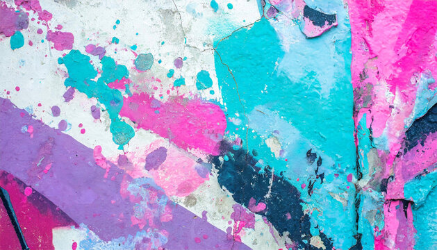 Fototapeta Closeup of colorful pink, purple, blue urban wall texture. Modern pattern for wallpaper design