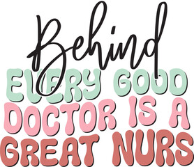 Retro Groovy Doctor Sublimation Typographic Design. Bold Colorful Wavy Graphics on White Background for Nurse and Medical Student Apron Printing.