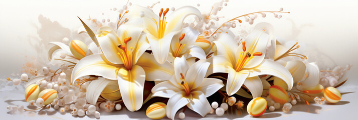 christmas decoration  Beautiful white lilies on light background, symbol of gentleness, purity and virtue.