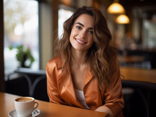 Woman Sitting at Table With Coffee, Relaxing and Enjoying a Quiet Moment