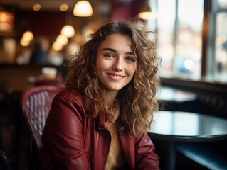 Woman Sitting at Table in Restaurant, Dining Alone and Using a Laptop