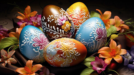 easter eggs in a basket on white back  ground