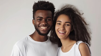 Joyful afro couple with stylish hair creates a beautiful portrait.