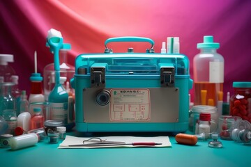 The critical role of medical supplies. Drugs, the cure, supplements, medicine tools, pharmacy, etc.