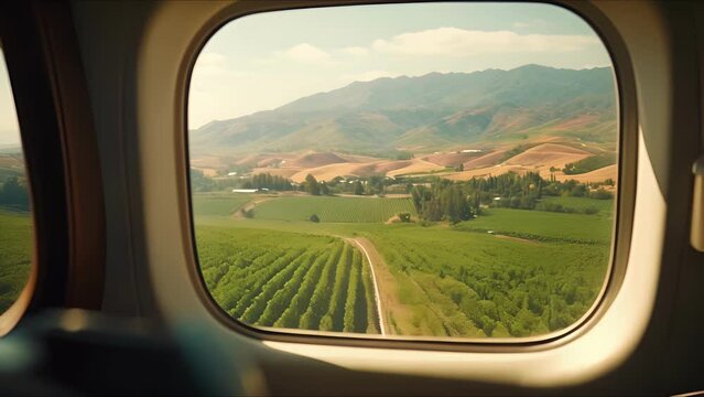 As you fly above the rolling vineyards, the private jet window frames the everchanging landscape, from the sprawling rows of g vines to the peaks of distant mountains.