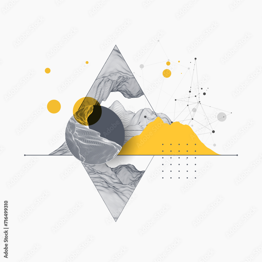 Aufkleber abstract art wireframe background. modern science or technology art elements. surface illustration. 