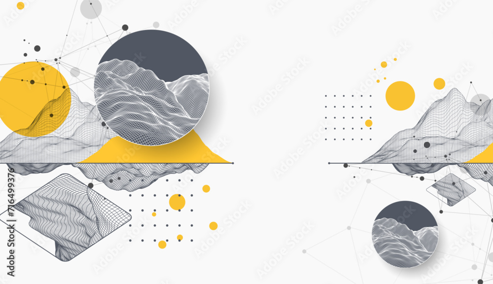 Aufkleber abstract art wireframe background. modern science or technology art elements. surface illustration. 