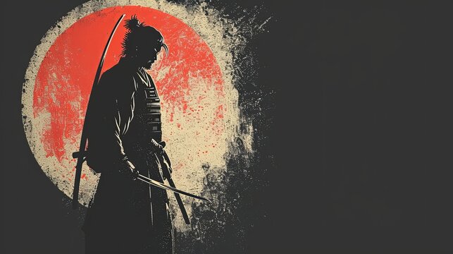 Minimalist Samurai Illustration with Text Space ,Black Convas