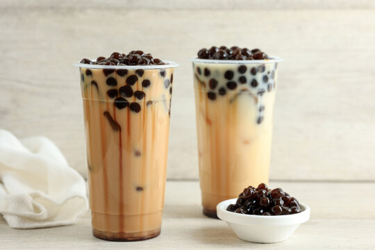 Taiwan Milk Tea with Boba Bubble Pearl on Plastic Disposable Cup