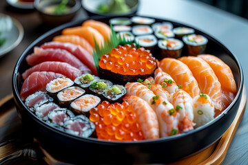 Seafood on a large plate. Assorted seafood from mussels, oysters, crab, shrimp