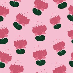 lotus flower illustration pattern design on pink background .