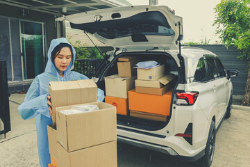 Asian businesswoman driving delivery running business online ordering wholesale retail online...