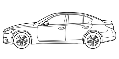 Classic business luxary class sedan car. 4 door car on white background. Side view shot. Outline doodle vector illustration	
