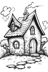 Printable Witch and Haunted House Coloring Page