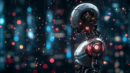 a robot with a blue background