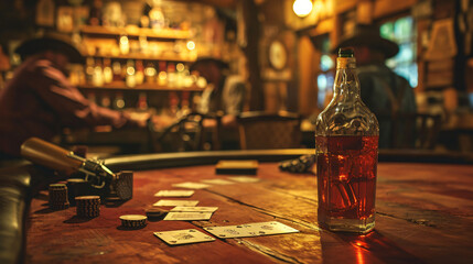 Poker at the Old Western Saloon Table with playing