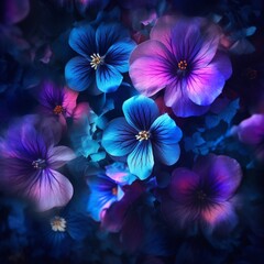 Beautiful anemone blue flowers luminous light floral wallpaper